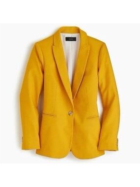J Crew Parke Blazer Womens Size 00 Linen Blend Yellow Career Preppy Classic